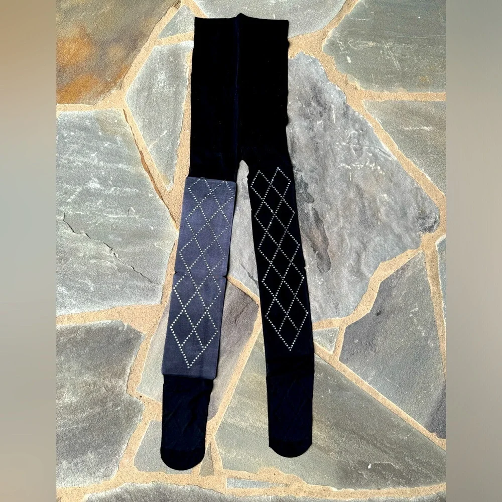 Urban Outfitters Rhinestone Argyle Print Black Tights